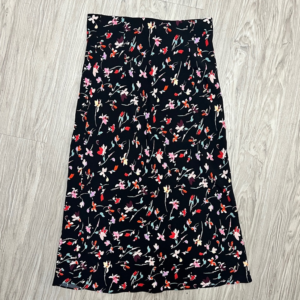 Madewell Black Floral Midi Slip Skirt
